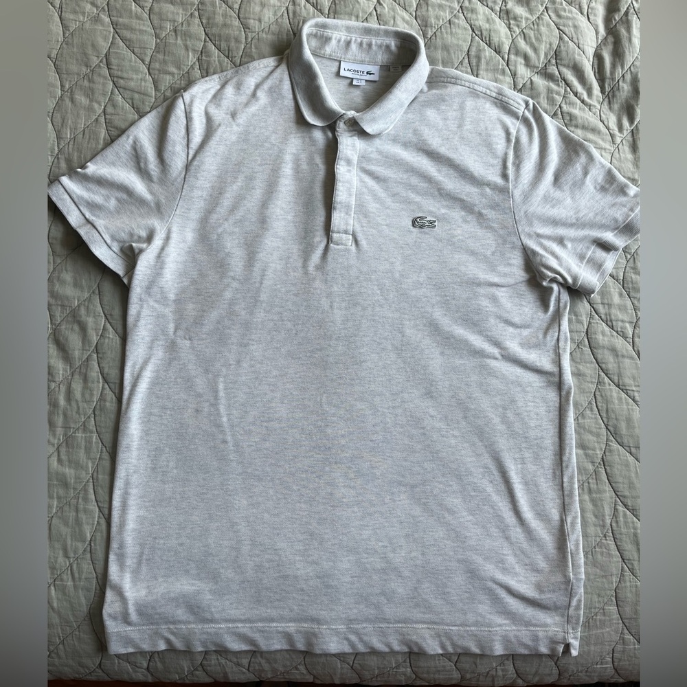 Lacoste Men's regular fit stretch cotton Paris polo shirt in heathered oatmeal